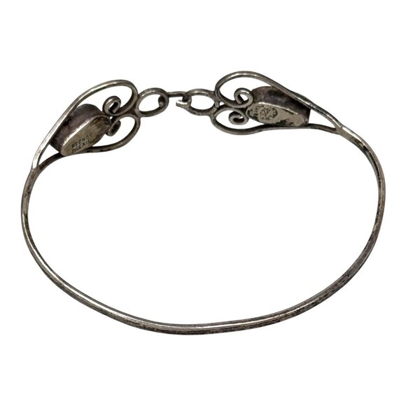 Vintage Mexican Sterling Silver Turquoise Cuff Bracelet Scroll Bangle Southwest - Picture 7 of 8